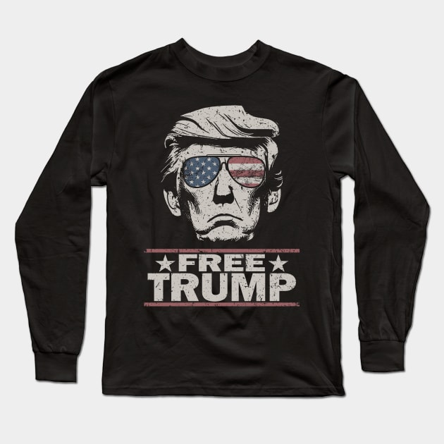 Free Trump 2024 Vintage American Flag Sunglasses Mugshot Long Sleeve T-Shirt by Etopix